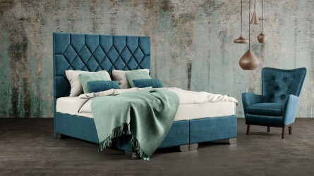 RHOMBUS - designová čalouněná postel s vysokým čelem (typ potahu A) 160 x 200 cm