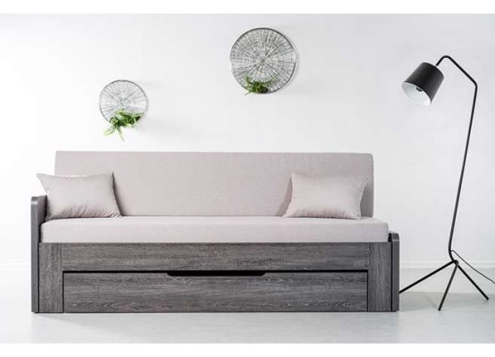 DUOVITA 90 x 200 lamela - rozkládací postel a sedačka 90 x 200 cm bez područek - dub světlý / hnědý / akát