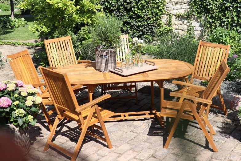 Texim VIET - zahradní jídelní stůl + 6x židle VIET, akácie