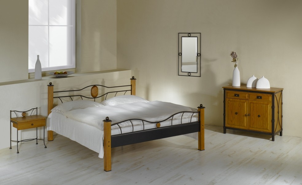 IRON-ART STROMBOLI - robustní kovová postel, kov + dřevo