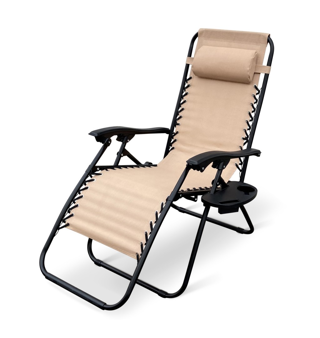 Texim DALLAS - relaxační křeslo béžové + držák na hrnek a mobil zdarma, ocel + textil