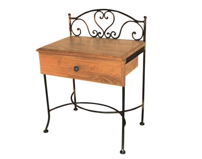 IRON-ART Noční stolek MALAGA - se zásuvkou, kov + dřevo
