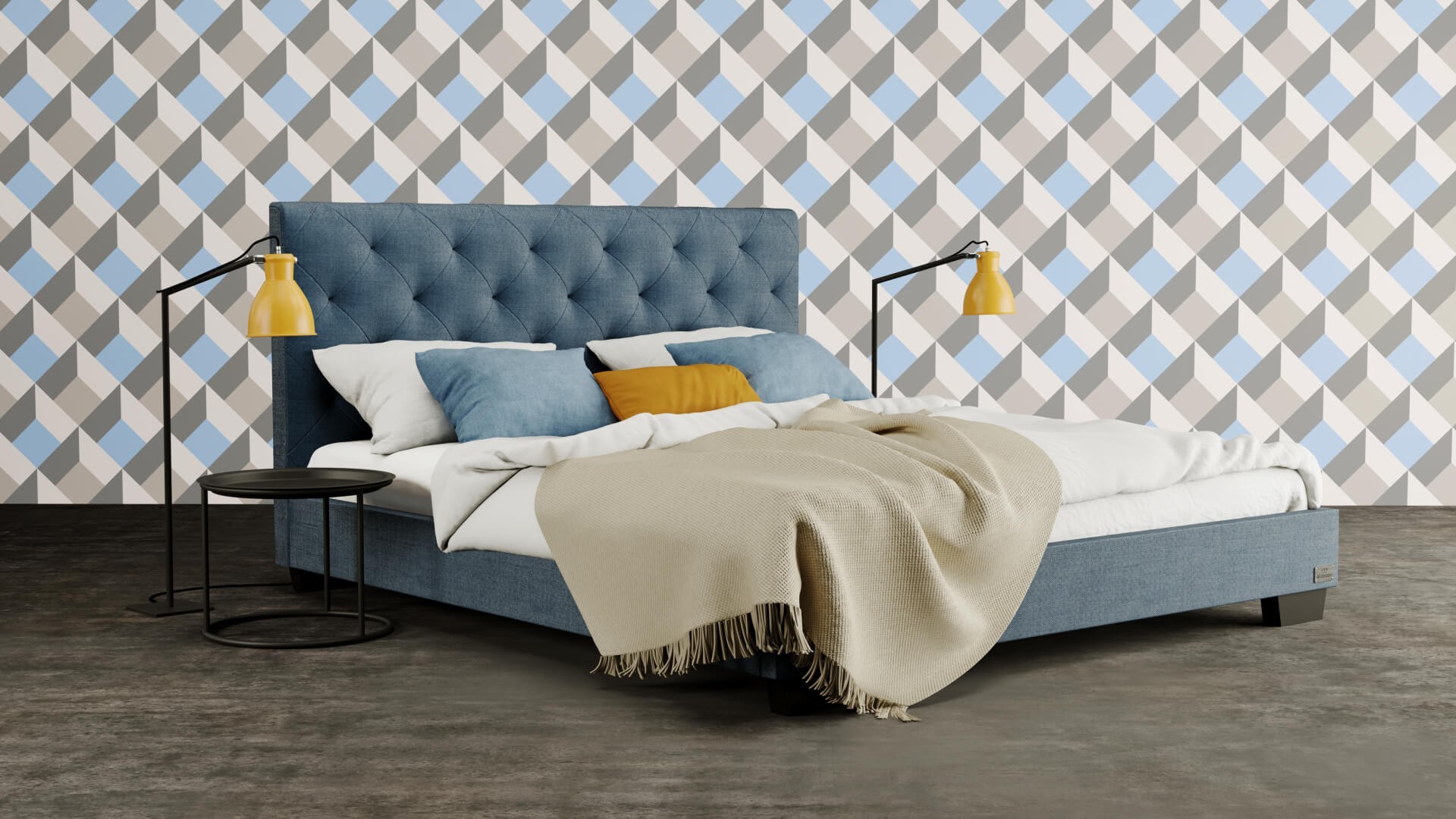 Materasso ALESIA - designová čalouněná postel (typ potahu A) 140 x 200 cm, celočalouněná + MDF deska