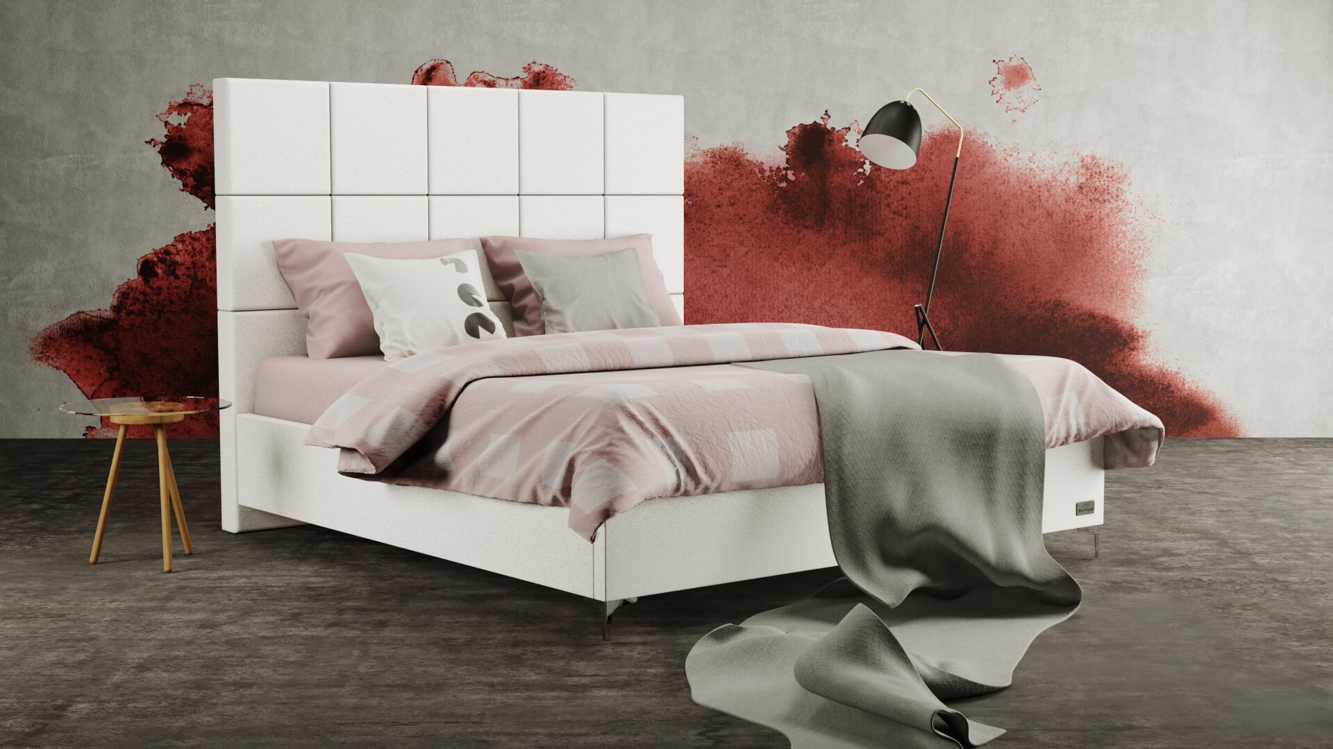 Materasso GEMINI - čalouněná postel s vysokým čelem (typ potahu A), celočalouněná + MDF deska
