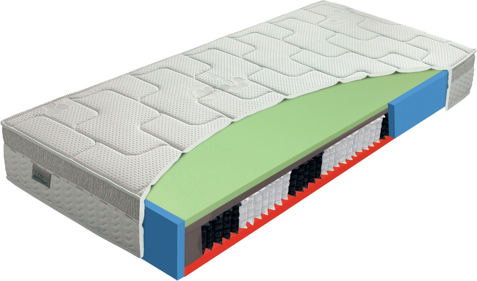 Materasso GREENGEL bio-ex Senior - měkčí pružinová matrace se zpevněnými boky 180 x 200 cm, snímatelný potah