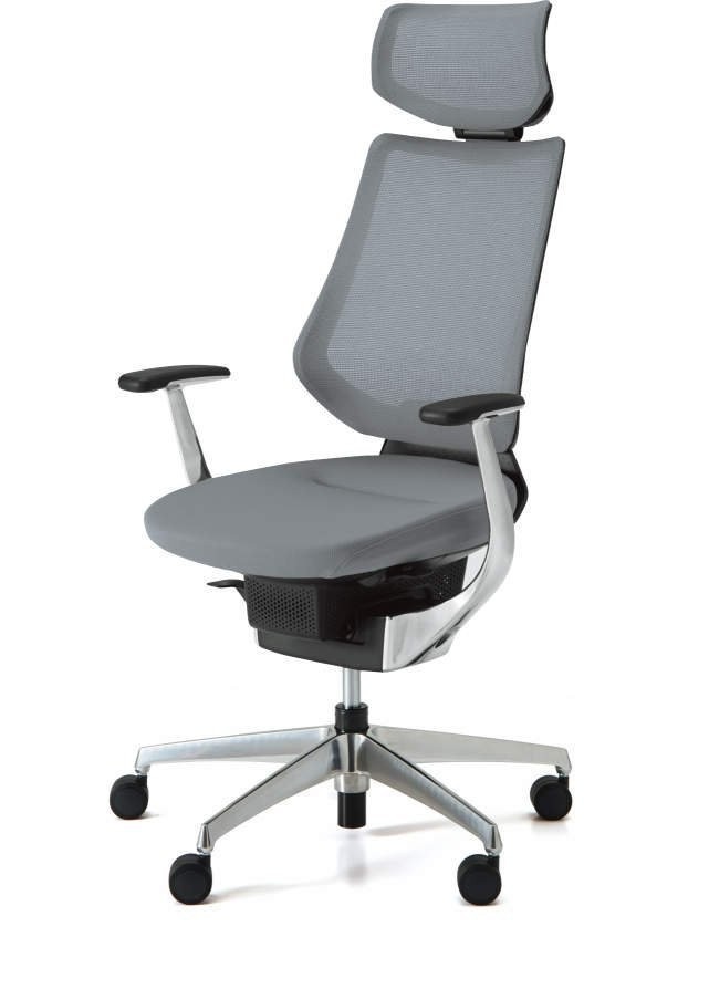 Kokuyo Japonská aktivní židle - Kokuyo ING GLIDER 360° - černá kostra s podhlavníkem - šedá / chrom, plast + textil