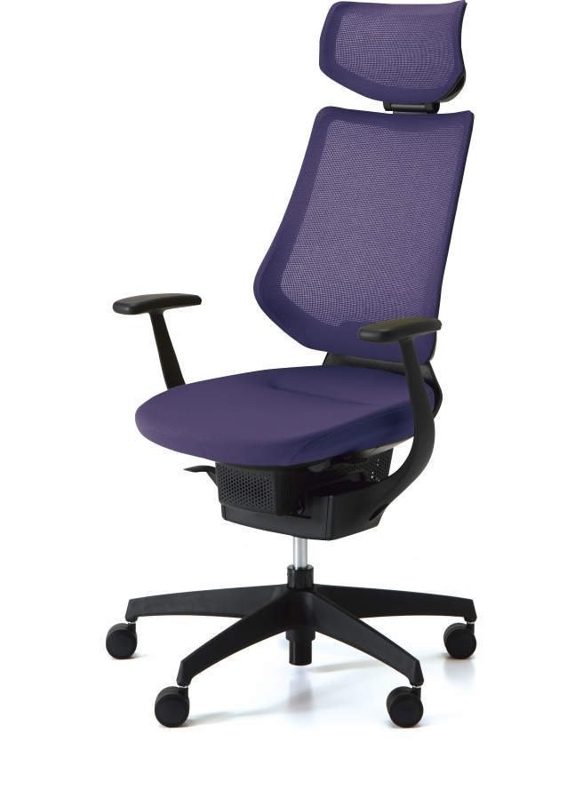 Kokuyo Japonská aktivní židle - Kokuyo ING GLIDER 360° - černá kostra s podhlavníkem - fialová, plast + textil