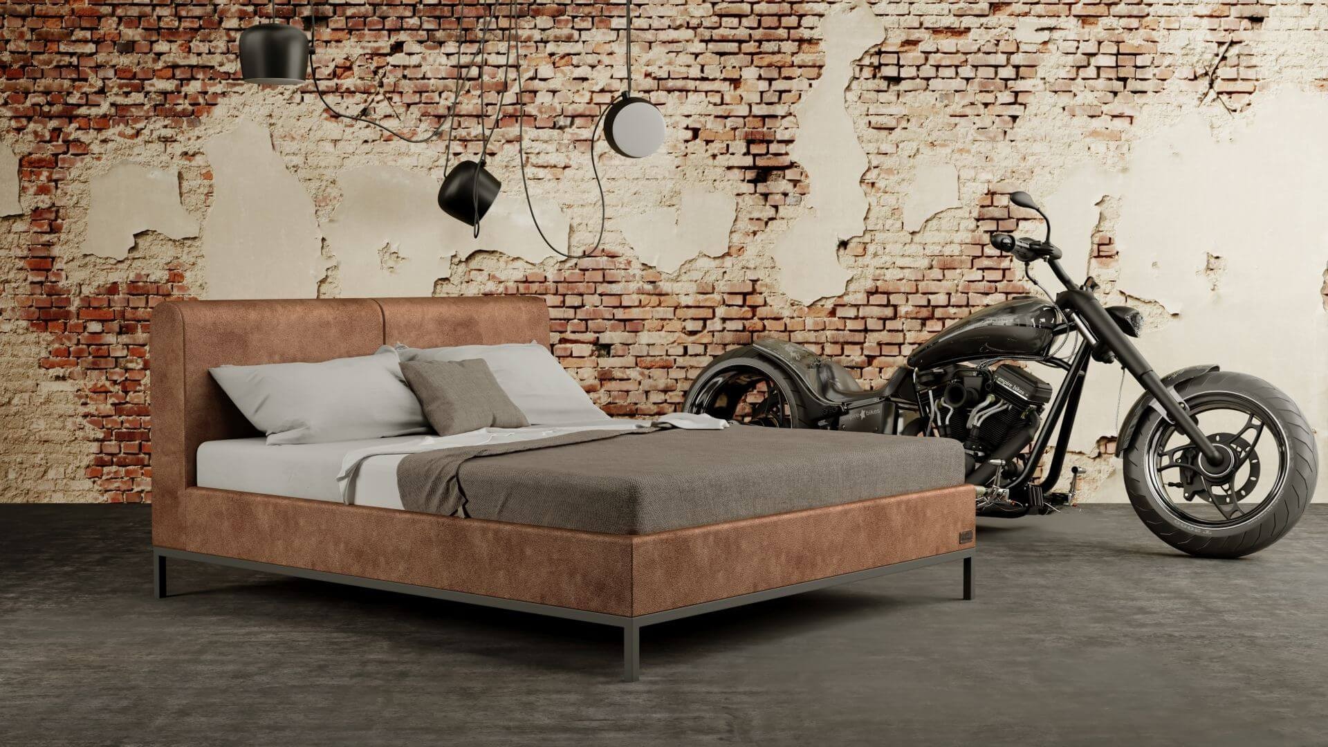 Materasso INDUSTRY - designová postel s čalouněným čelem (typ potahu A) ATYP, celočalouněná + MDF deska