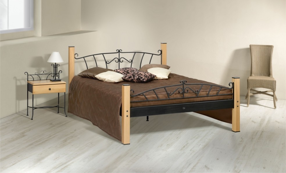 IRON-ART ALTEA - půvabná kovová postel 140 x 200 cm, kov + dřevo