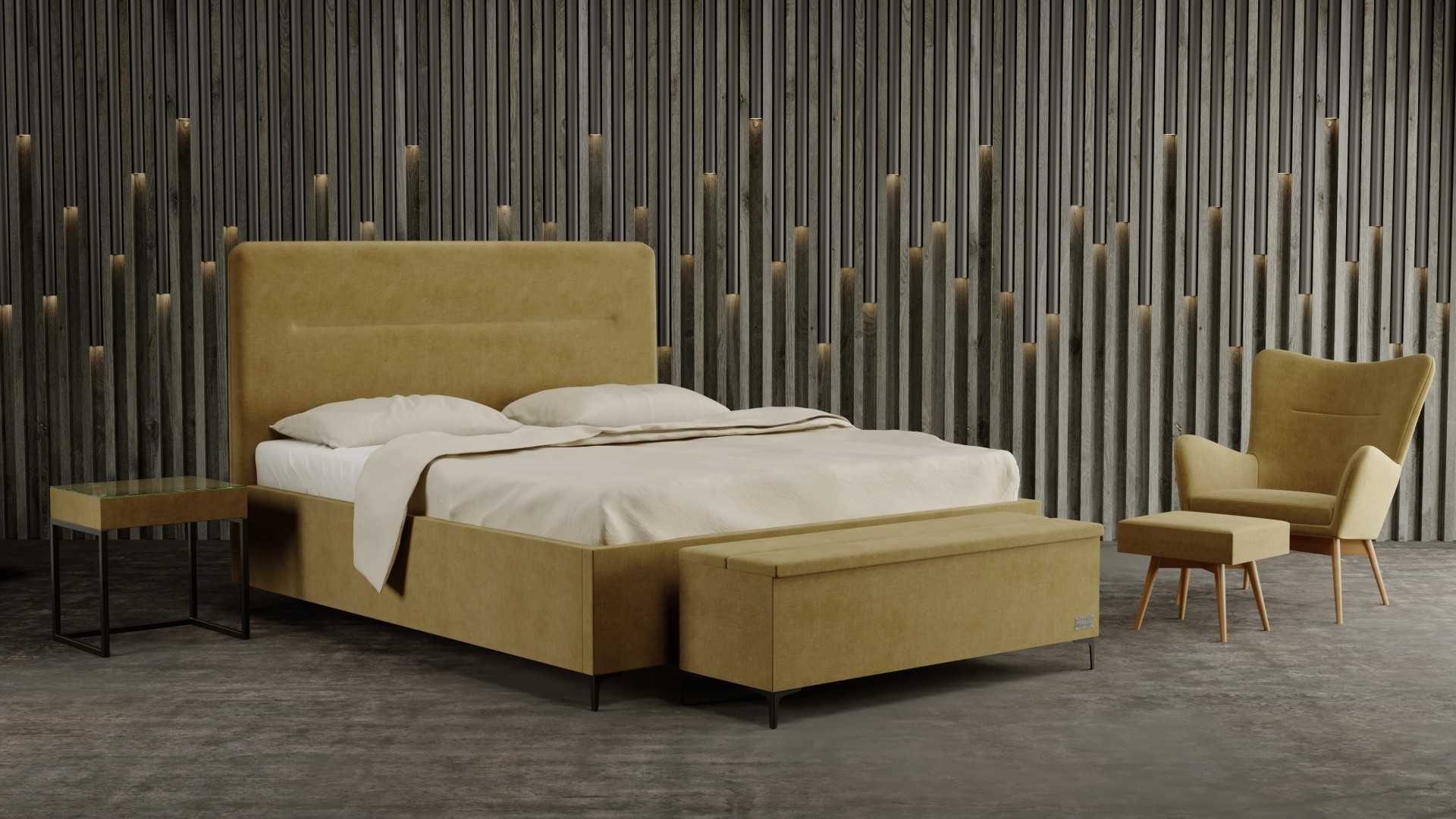 Materasso SOUL - designová čalouněná postel (typ potahu A) 200 x 200 cm, celočalouněná + MDF deska