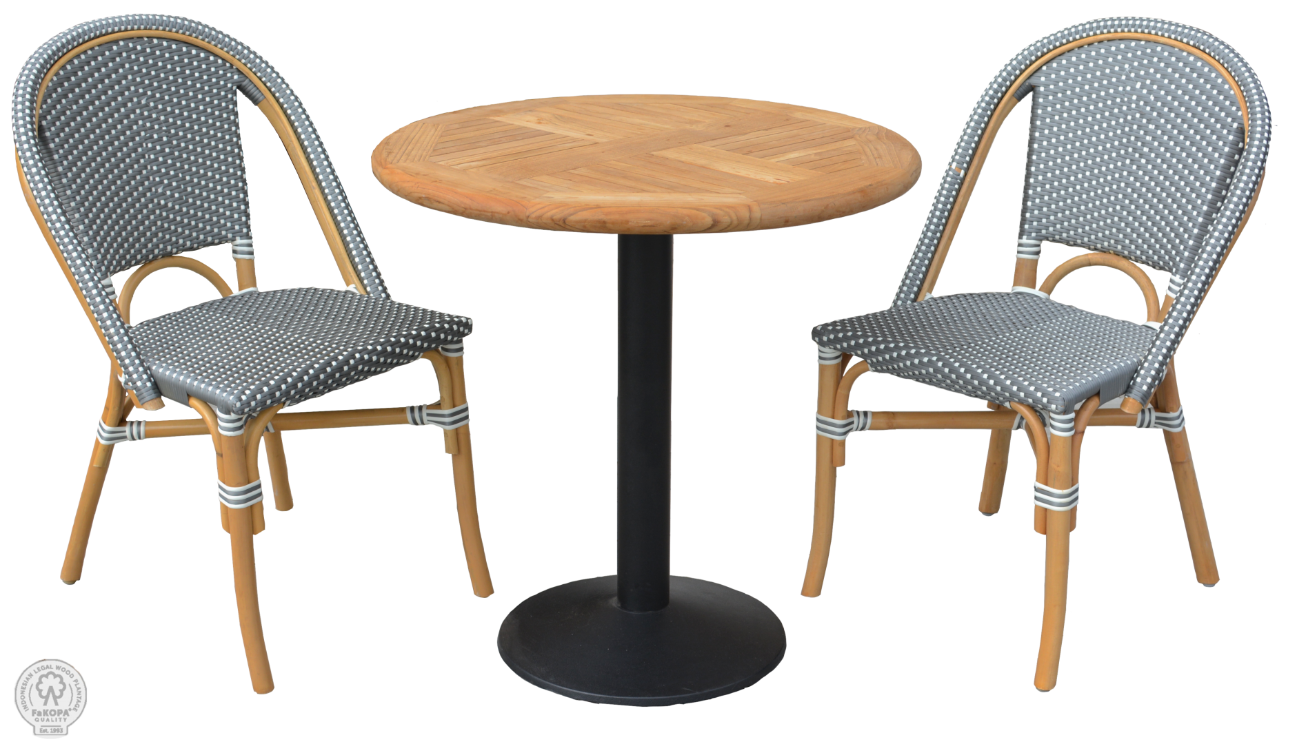 FaKOPA s. r. o. BISTRO+VARENA ⌀75cm - balkónový set - šedý, umělý ratan + teak