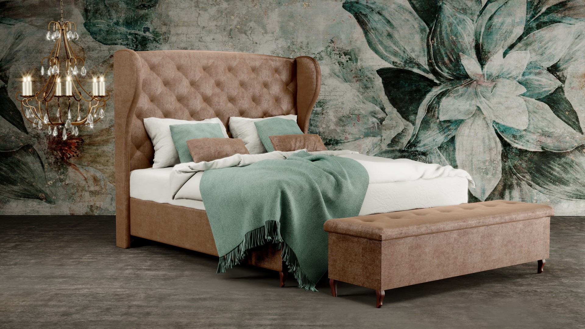 Materasso MELVA - designová čalouněná postel (typ potahu A) ATYP, celočalouněná + MDF deska