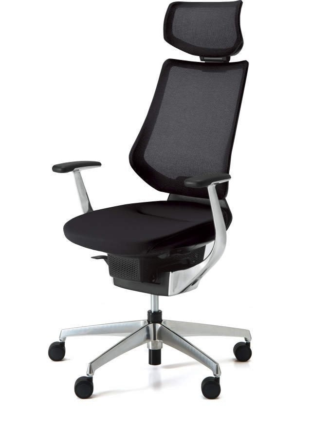 Kokuyo Japonská aktivní židle - Kokuyo ING GLIDER 360° - černá kostra s podhlavníkem - černá / chrom, plast + textil