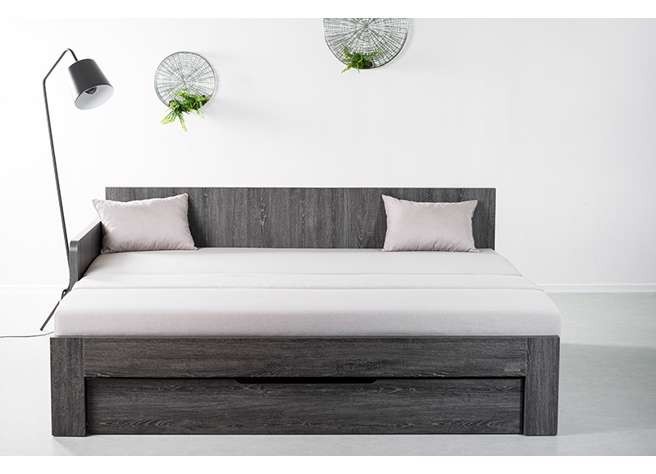 Ahorn DUOVITA 90 x 200 BK latě - rozkládací postel a sedačka 90 x 200 cm pravá - dub černý, lamino