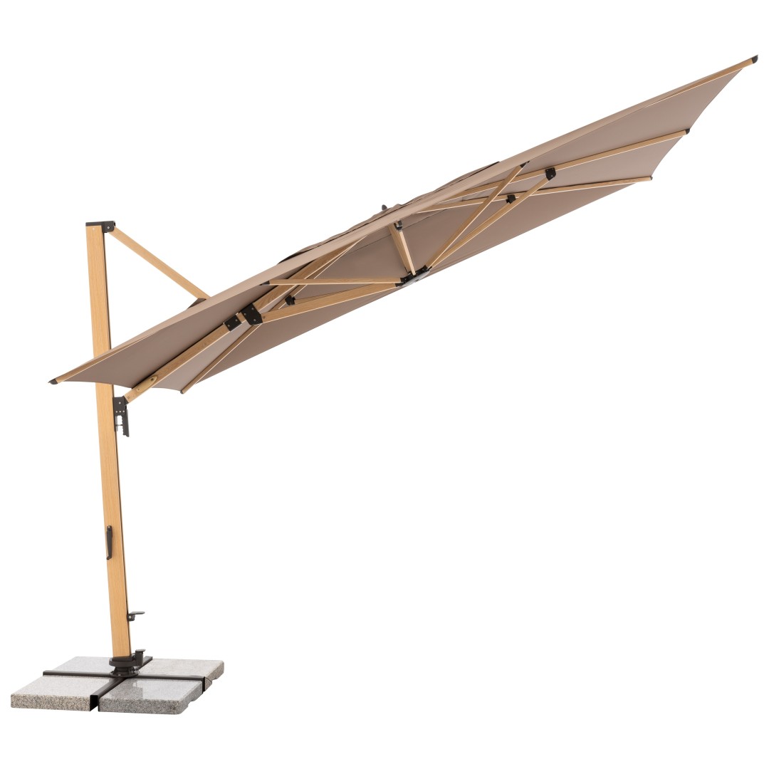 Doppler ALU WOOD XL 400 x 300 cm - výkyvný zahradní slunečník s boční tyčí, 100 % polyester