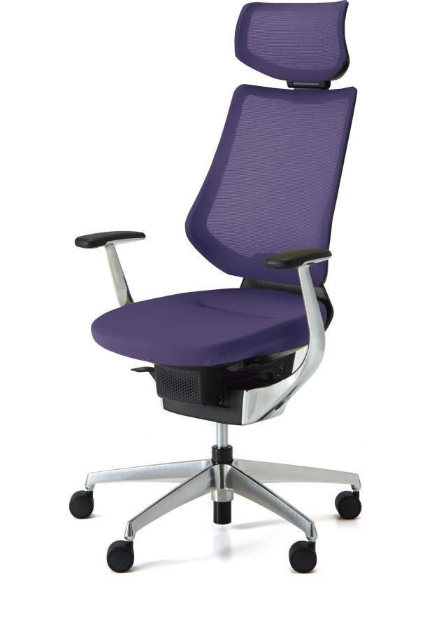 Kokuyo Japonská aktivní židle - Kokuyo ING GLIDER 360° - černá kostra s podhlavníkem - fialová / chrom, plast + textil