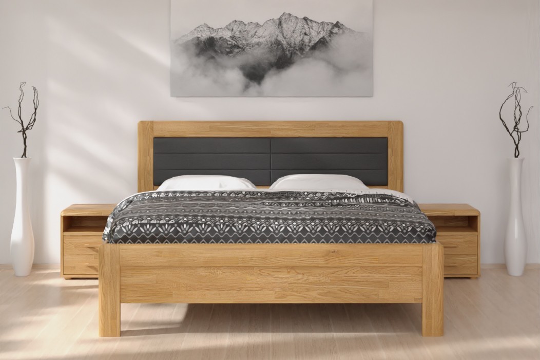 BMB ADRIANA STAR - masivní dubová postel s čalouněným čelem 120 x 200 cm, dub masiv + čalouněné čelo