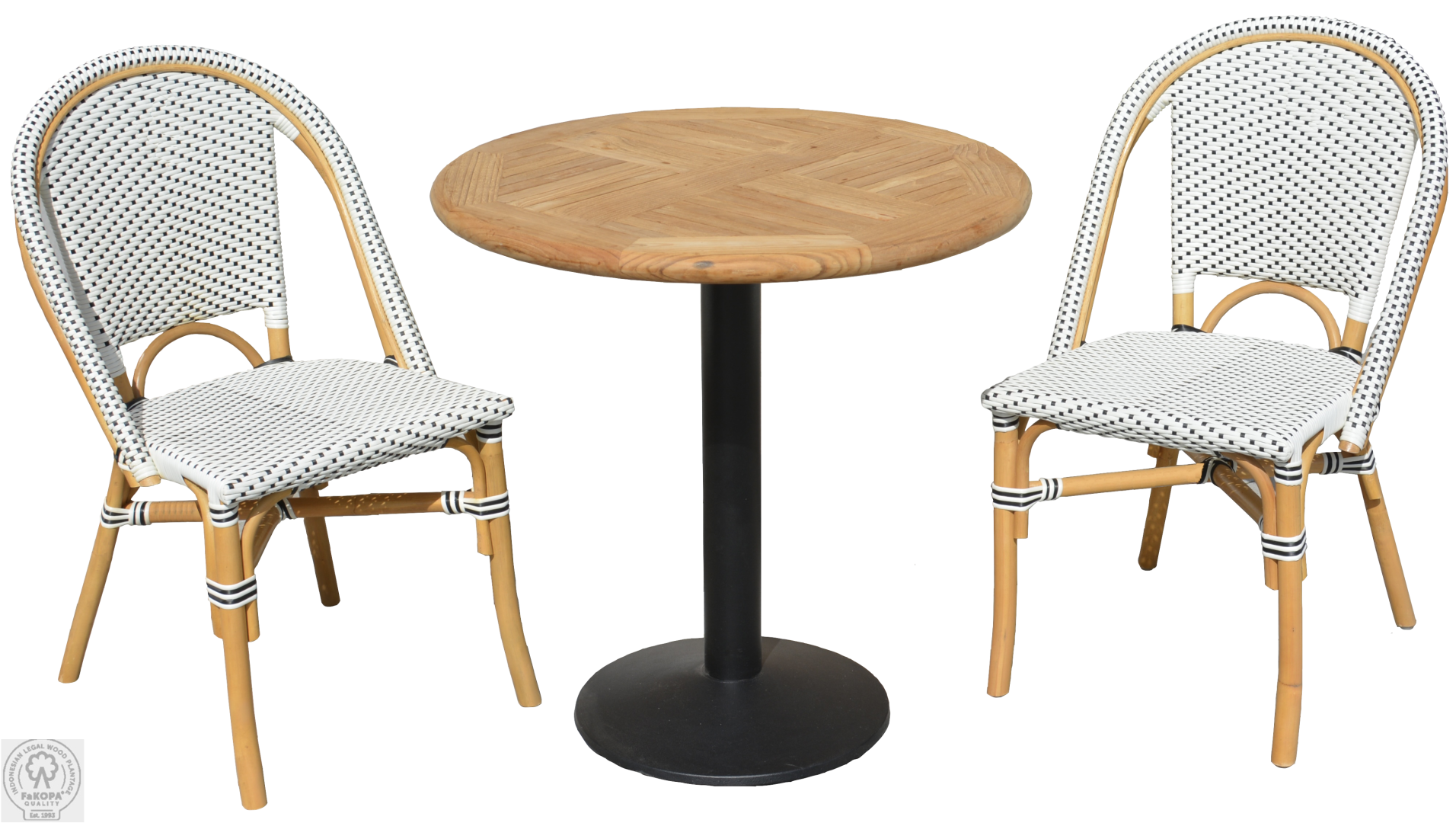 FaKOPA s. r. o. BISTRO+VARENA ⌀75cm - balkónový set - bílý, umělý ratan + teak