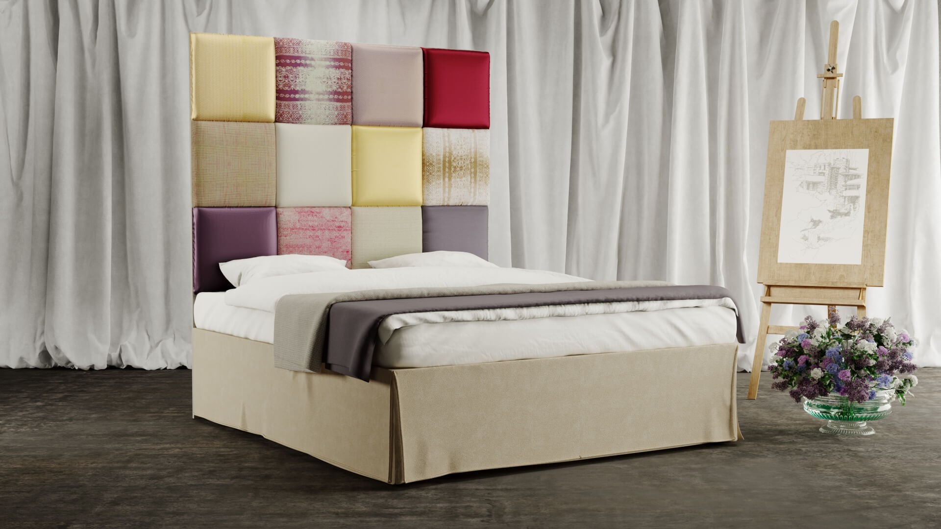 Materasso PARIS - čalouněná postel (typ potahu A), celočalouněná + MDF deska