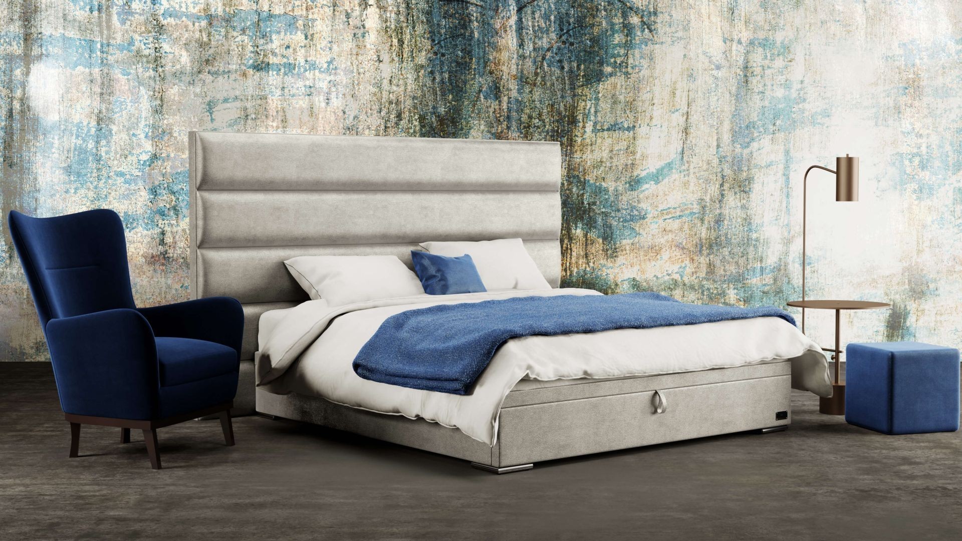 Materasso HORIZONTAL - designová postel s čalouněným čelem (typ potahu A) ATYP, celočalouněná + MDF deska