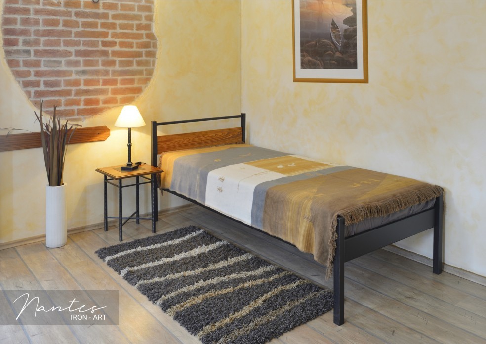 IRON-ART NANTES III. smrk - jednoduchá kovová postel 90 x 200 cm, kov + dřevo