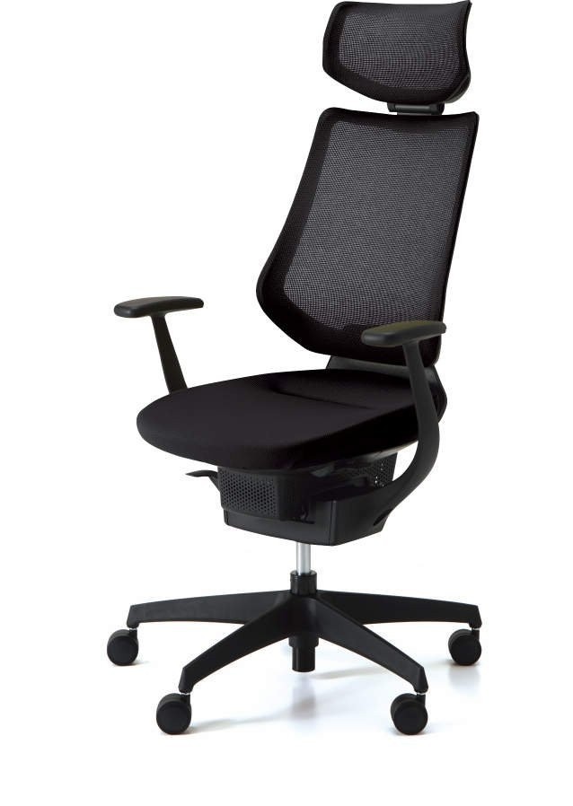 Kokuyo Japonská aktivní židle - Kokuyo ING GLIDER 360° - černá kostra s podhlavníkem, plast + textil