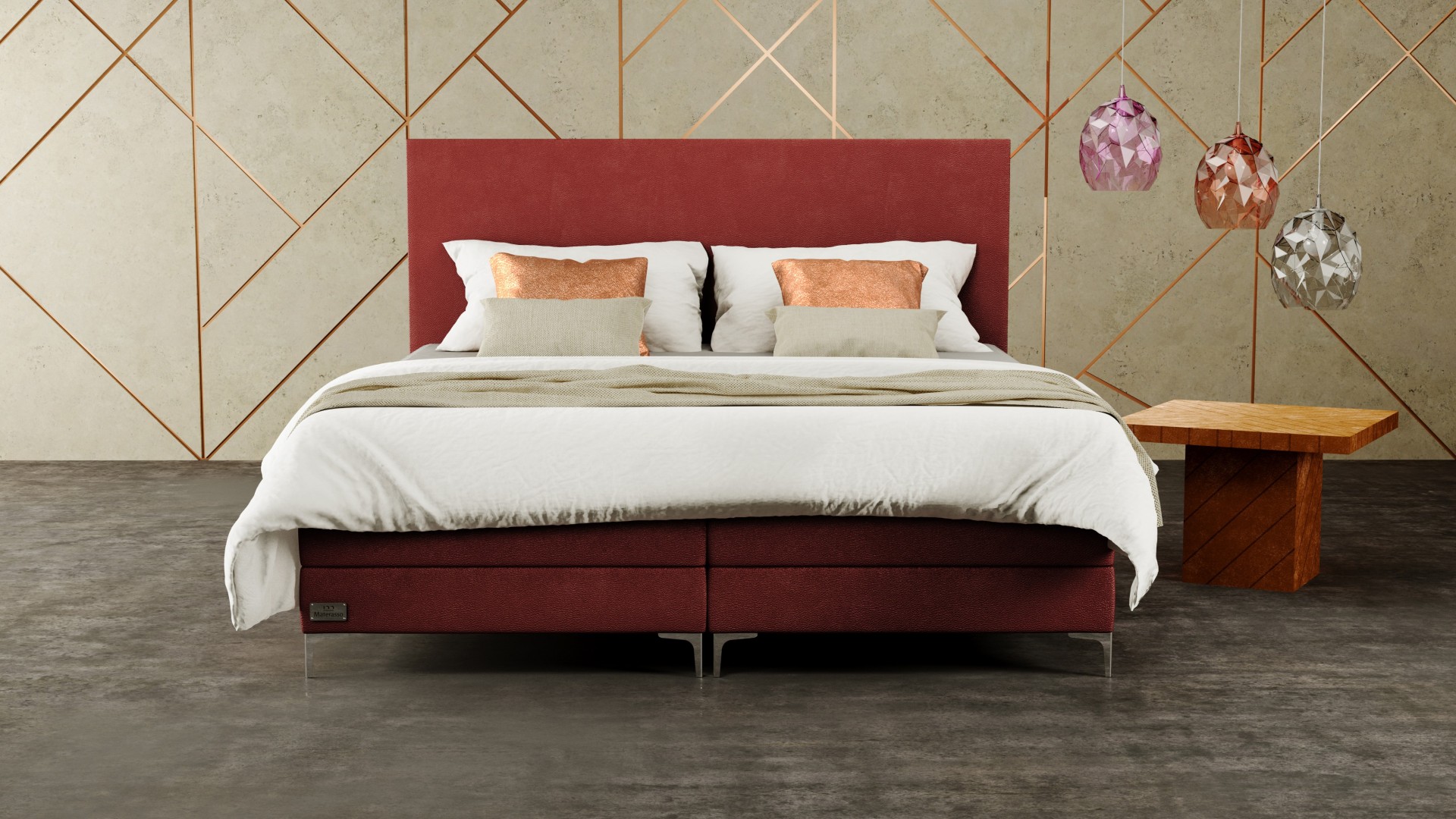 Materasso SIRIUS - designová postel s čalouněným čelem (typ potahu A) 200 x 200 cm, celočalouněná + MDF deska