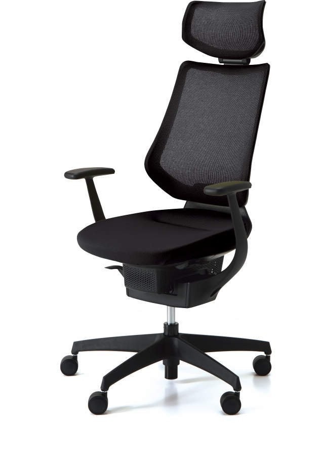 Kokuyo Japonská aktivní židle - Kokuyo ING GLIDER 360° - černá kostra s podhlavníkem - černá, plast + textil