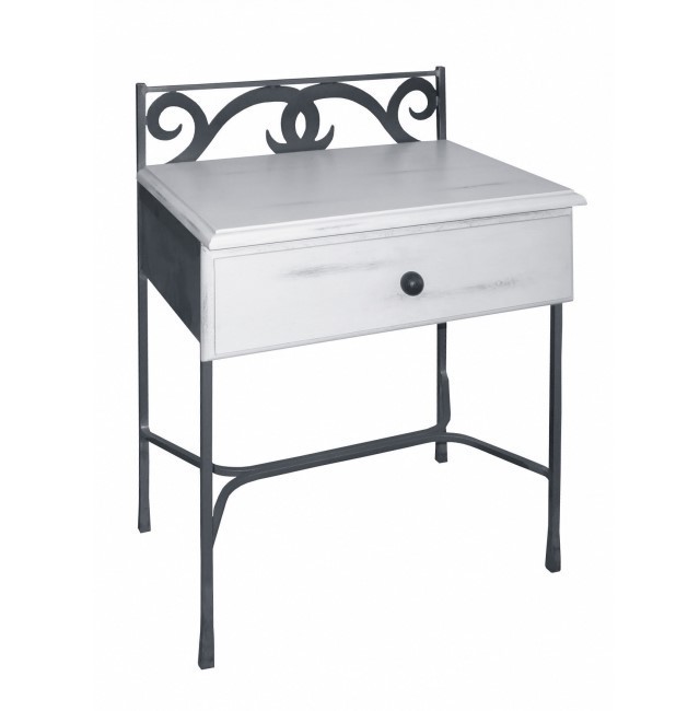 IRON-ART Noční stolek GRANADA - se zásuvkou, kov + dřevo