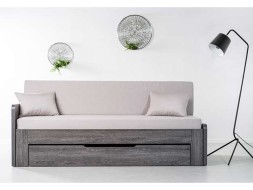 DUOVITA 80 x 200 lamela - rozkládací postel a sedačka 80 x 200 cm s područkami - dub světlý / hnědý / akát