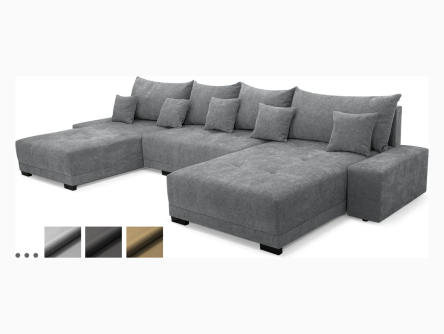 DEMI U LARGE XXL - látka JASMINE - rohová sedací souprava - s funkcí spaní a úložným prostorem - 382 x 187 x 95 cm