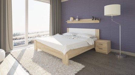 NIKOLETA - masivní dubová postel s čalouněným čelem ATYP