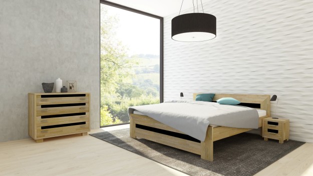 SALMA - masivní dubová postel s proskleným čelem 200 x 200 cm